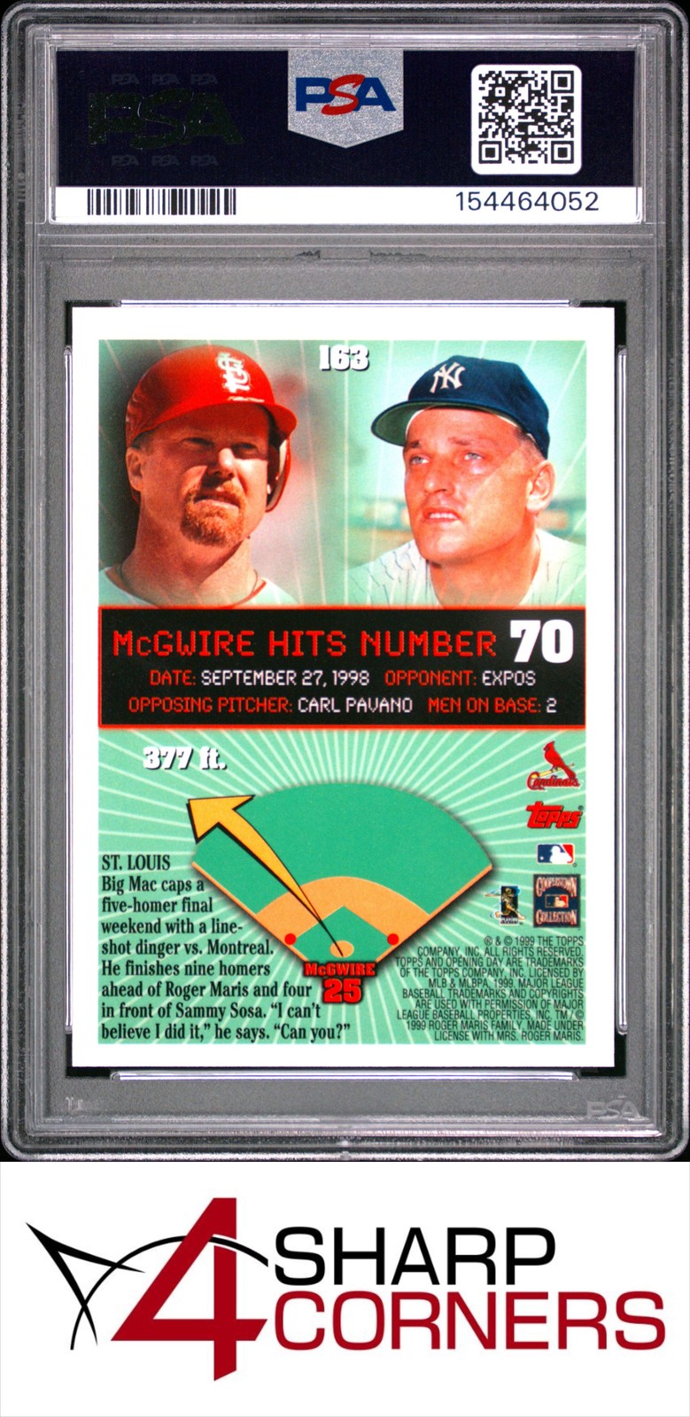 1999 TOPPS OPENING DAY #163 MARK McGWIRE HOME RUN #70 PSA 10 view 2