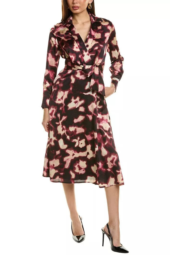 tahari asl tie neck midi dress