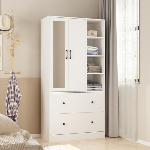 Wardrobe Closet Armoire Mirror Scalable Hanging Rod Storage
