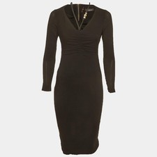 Versace Black Crepe Medusa Detail Ruche Midi Dress S