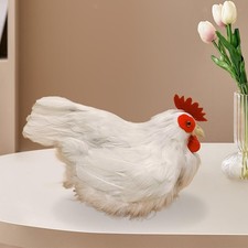 White Hen Model Ornament Artificial Feather Lifelike Sculpture Chicken