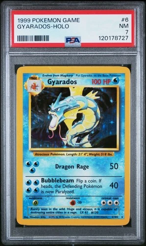 1999 POKEMON BASE SET UNLIMITED #6 GYARADOS-HOLO PSA 7