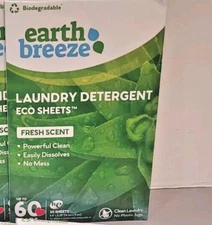Earth Breeze Laundry Detergent Sheets Fresh Scent 1 X 30 Total 60 Loads No Jugs
