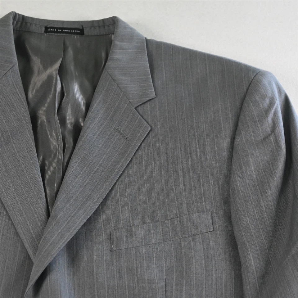 Alfani 44L 38x34 Gris Rayas 100% Lana 3 Piezas Hombre Chaqueta Pantalones Traje Foto 3 de 4