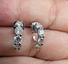 1 CT Genuine Moissanite 5 Stone Huggie Hoop Earrings Sterling Silver