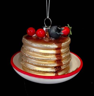 BLOWN GLASS~MELAMINE~STACK OF PANCAKES ORNAMENT~FRUIT~BREAKFAST~RESTAURANT~NWT