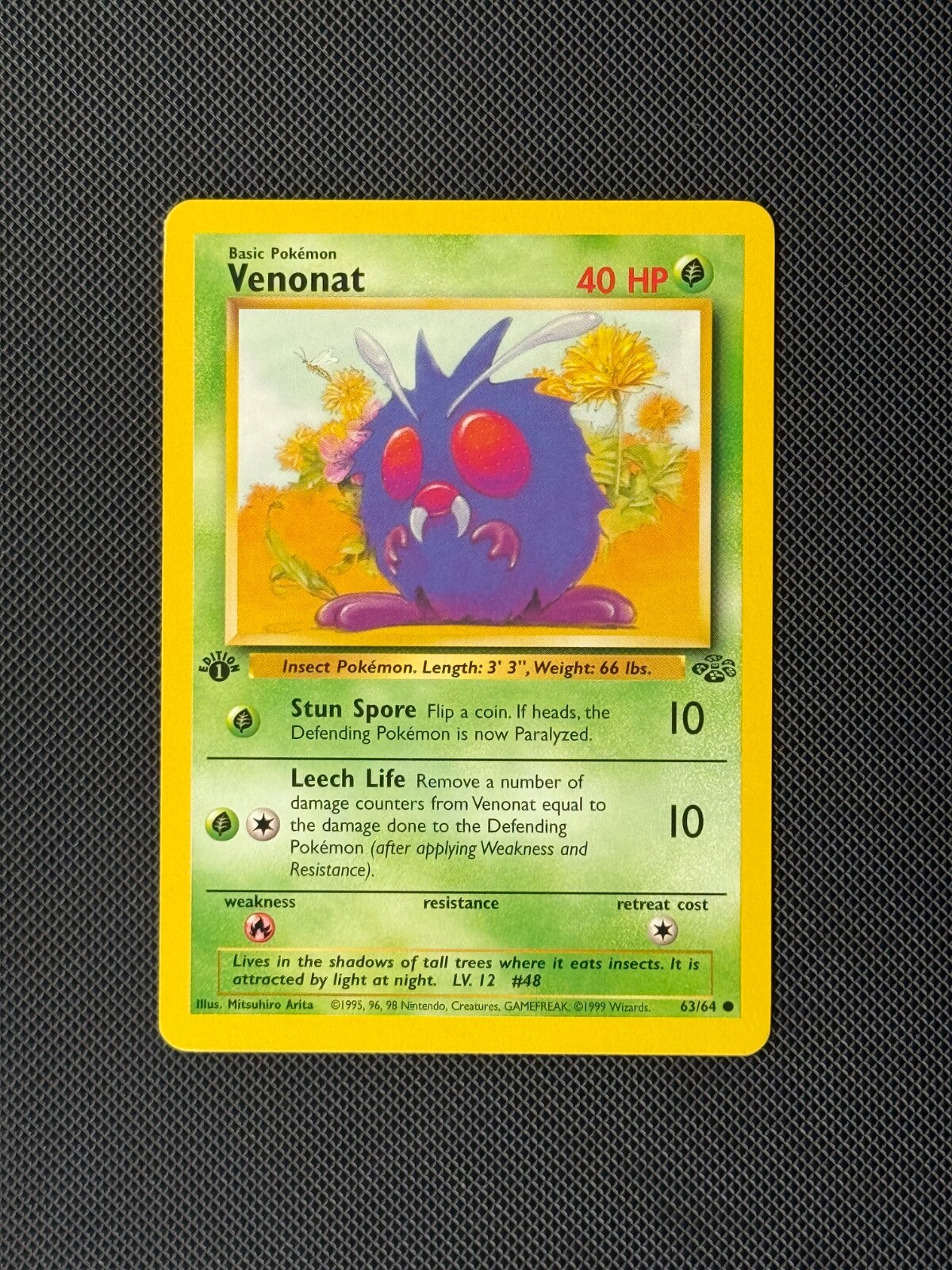Venonat 63/64 1st Edition Pokémon Card Jungle Common WOTC NM