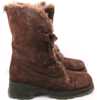 Blondo Brown Suede Fur Lined Lace Up Wedge Winter Boot Shoes Women's US 6B