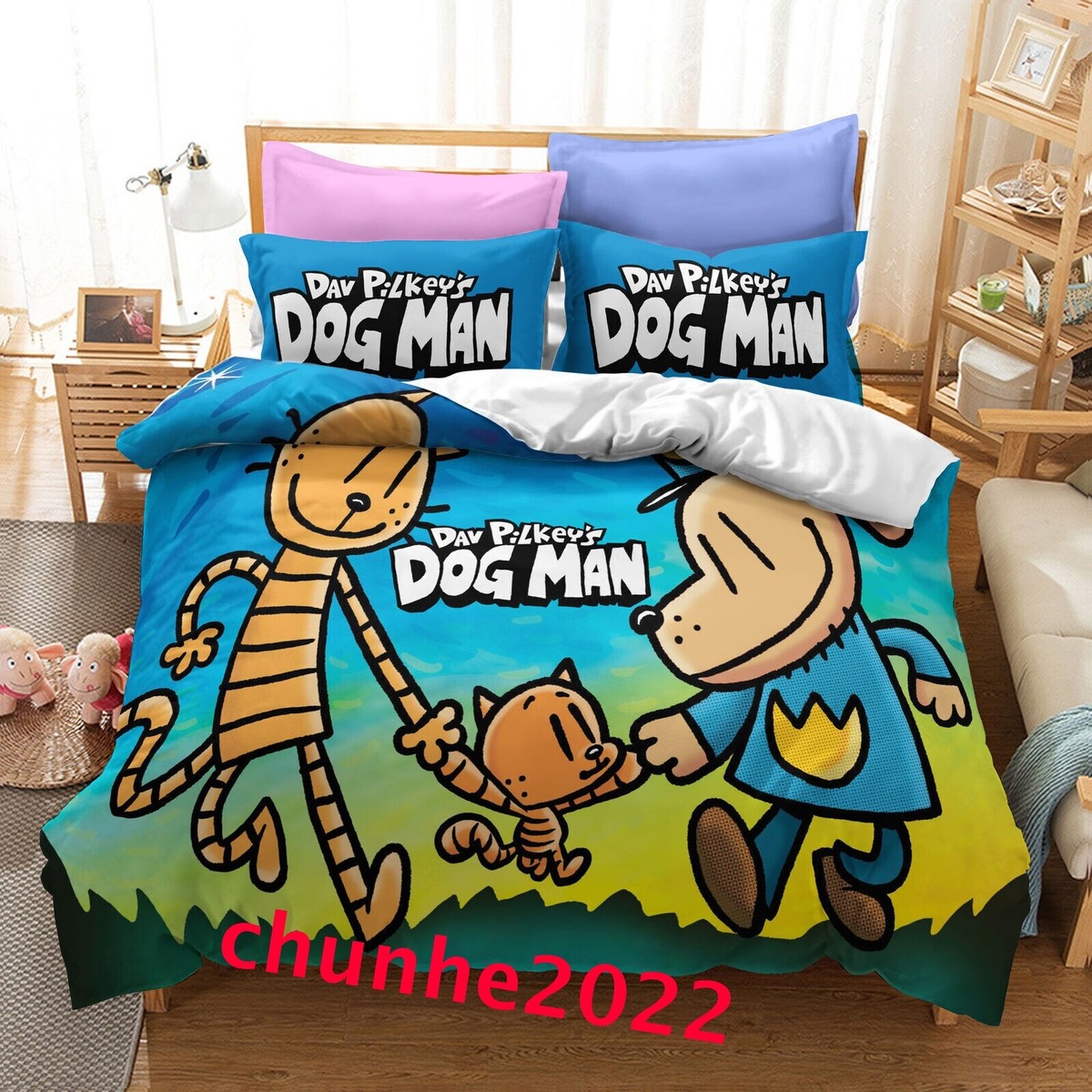 Kids Dog Man And Cat Duvet Cover Pillowcases Single Double King Bedding Set  Gift