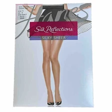 Hanes Silk Reflections Non-Control Top Sheer Toe BARELY BLACK Pantyhose Sz. CD