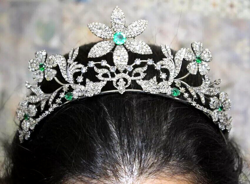 Diamante taglio rosa 14,30 ct argento sterling 925 look antico smeraldo matrimonio diadema - Foto 7 di 12