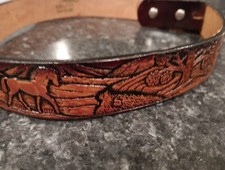 Vintage Western Leather Belt Snap on Strap Tooled Embossed Horses Trees Sz S