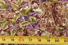 By 1/2 Yd, Purple Green Burgundy Metallic-Gold Leaves, Print Concepts, P4465