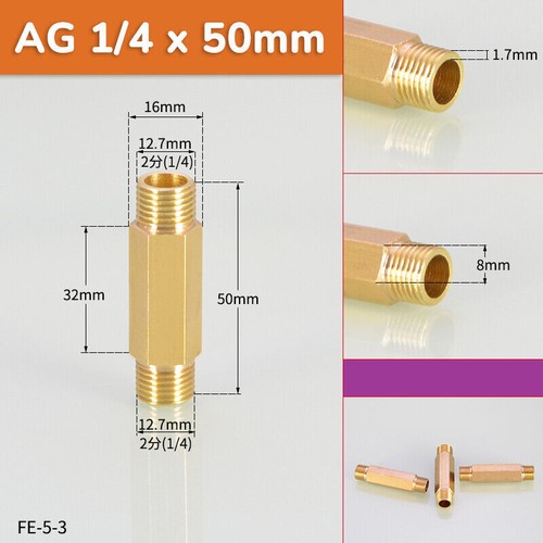 Male to Male Brass Hexagon Nipple Connector Adapter 1/8" 1/4" 3/8" 1/2" BSP - Picture 3 of 12