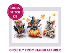 RIOLIS Counted Cross Stitch Kit 2241 Spooky Mouse Trio - Cute Halloween Mice