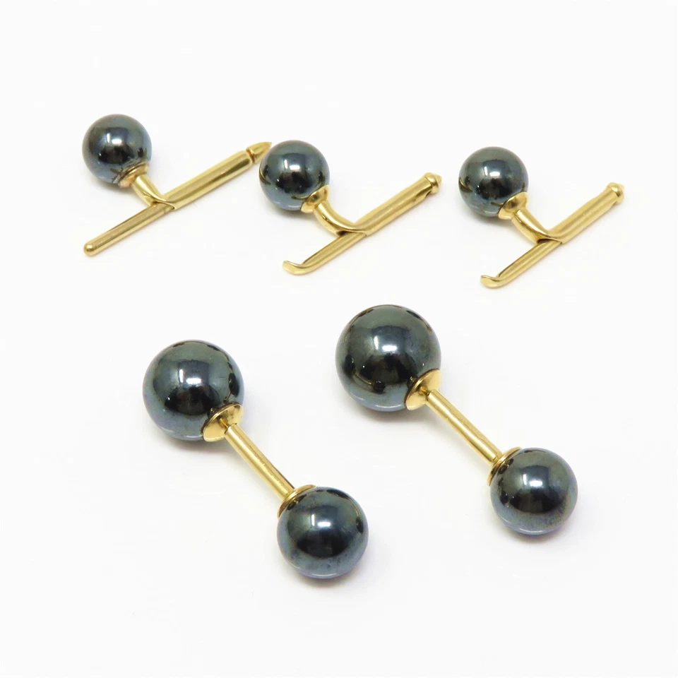 Juego de gemelos y tachuelas con barra de hematita de oro amarillo de 14 k NYJEWEL Tiffany & Co. Foto 2 de 4