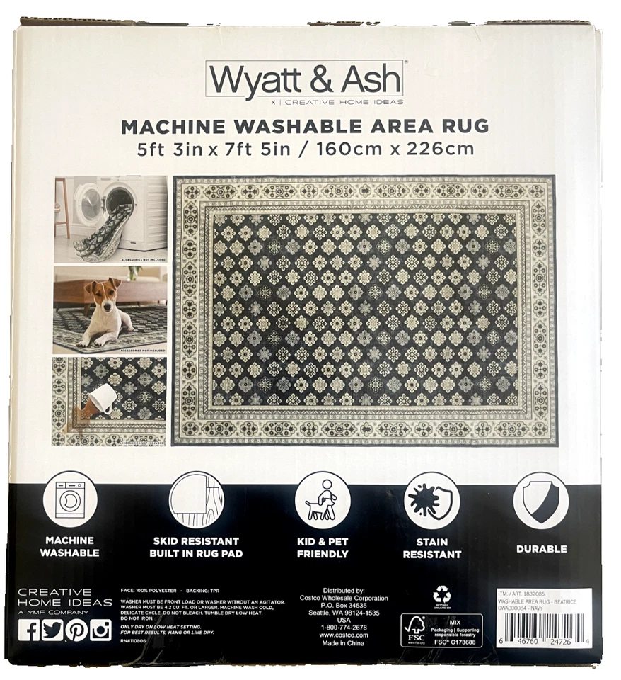 Wyatt & Ash Machine Washable Indoor Area Rug, Beatrice 5ft 3in x 7ft 5in - NEW - Image 3 of 4