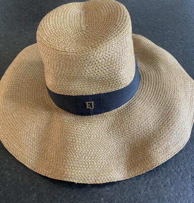 Eric Javits Natural & Black Packable Fedora Beach Sun Hat UPF 50+