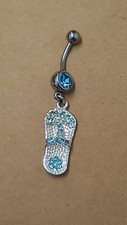 Piercing per ombelico con sandalino strass azzurro. Acciao 316 L 