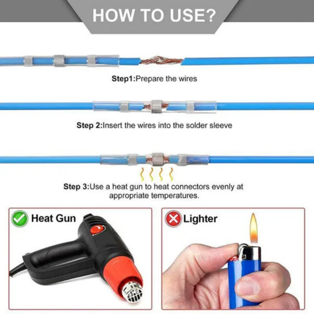 500PCS Marine Grade Heat Shrink Solder Seal Butt Splice Wire Connectors Terminal