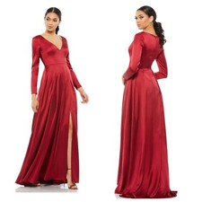 Mac Duggal Dress Womens 8 Red Satin Long Sleeve Formal Prom Evening Gown Maxi