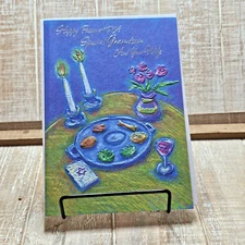 Designer Greetings Passover Card Blue Green Silver Set Table Abstract