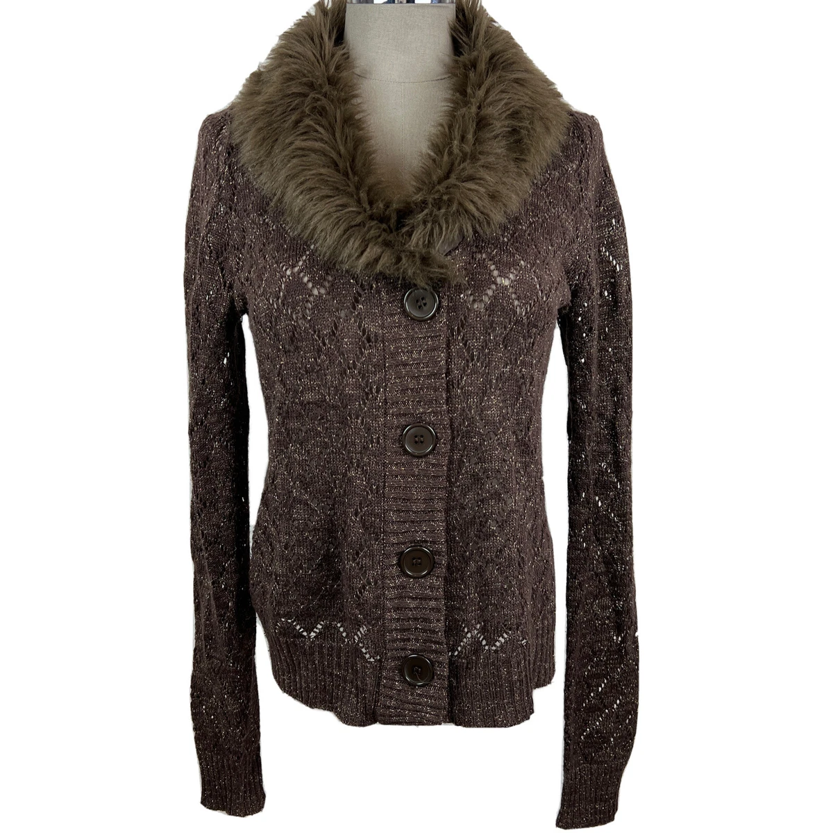Faux fur 2025 cardigan sweater