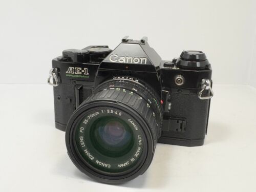 Canon AE-1 Program 35mm SLR Film Camera 35-70mm New FD f/3.5 lens Tested & Works