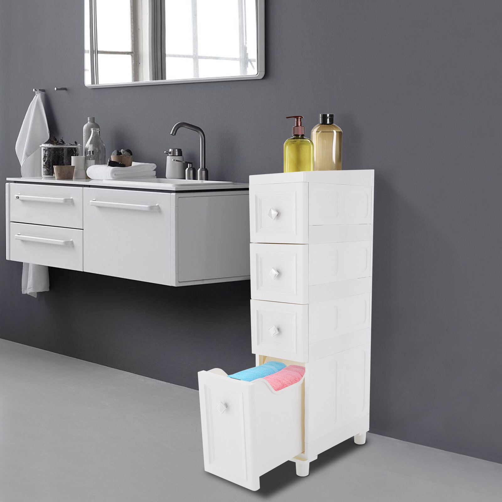Narrow Slim Storage Cabinet, Bathroom Organizer Bathroom Floor Storage Cabinet