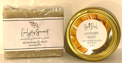 Sweet Basil Soy candle 4 oz Lavender Scent & Shea Eucalyptus Spearmint  Soap