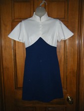 Vintage Blue & White Knit Mini Dress w/Short Flutter Sleeves - Size 7
