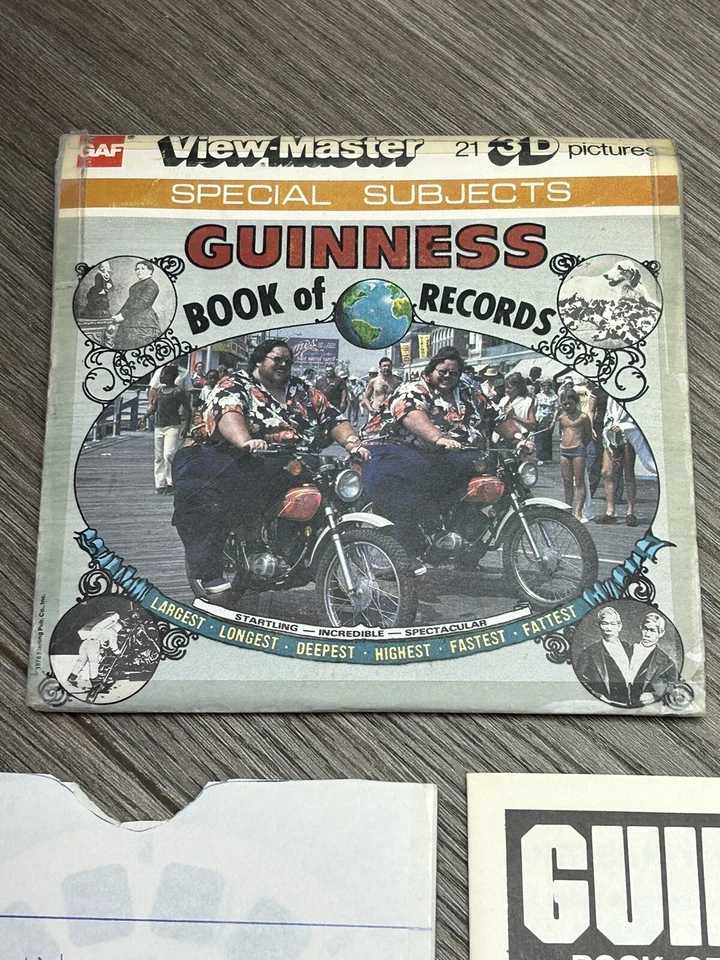 Juego de 3 carretes View Master Guinness Book of Records folleto gemelos en bicicletas 1978 Foto 4 de 4