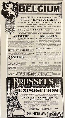 1909 Belgische Staatsbahnen Eisenbahn Druckanzeige 1910 Brüssel Ausstellung Belgien