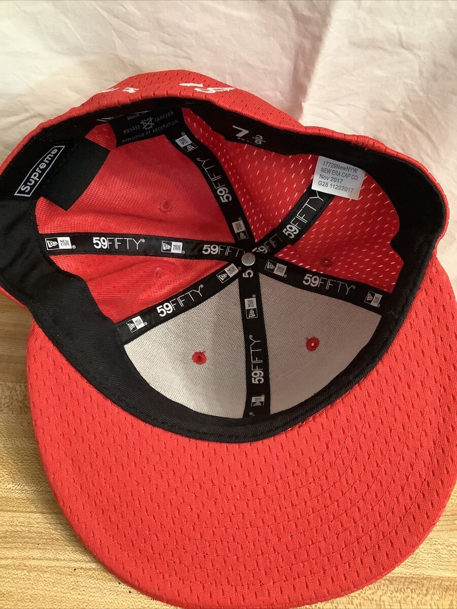 Supreme Mens Cap Mesh Fitted Hat 7-3/8 New Era Red Box Logo