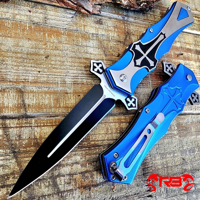 9" Tactical Hunting Pocket Knife Open Folding Blade Engraved Wood Handle Rainbow for sale online