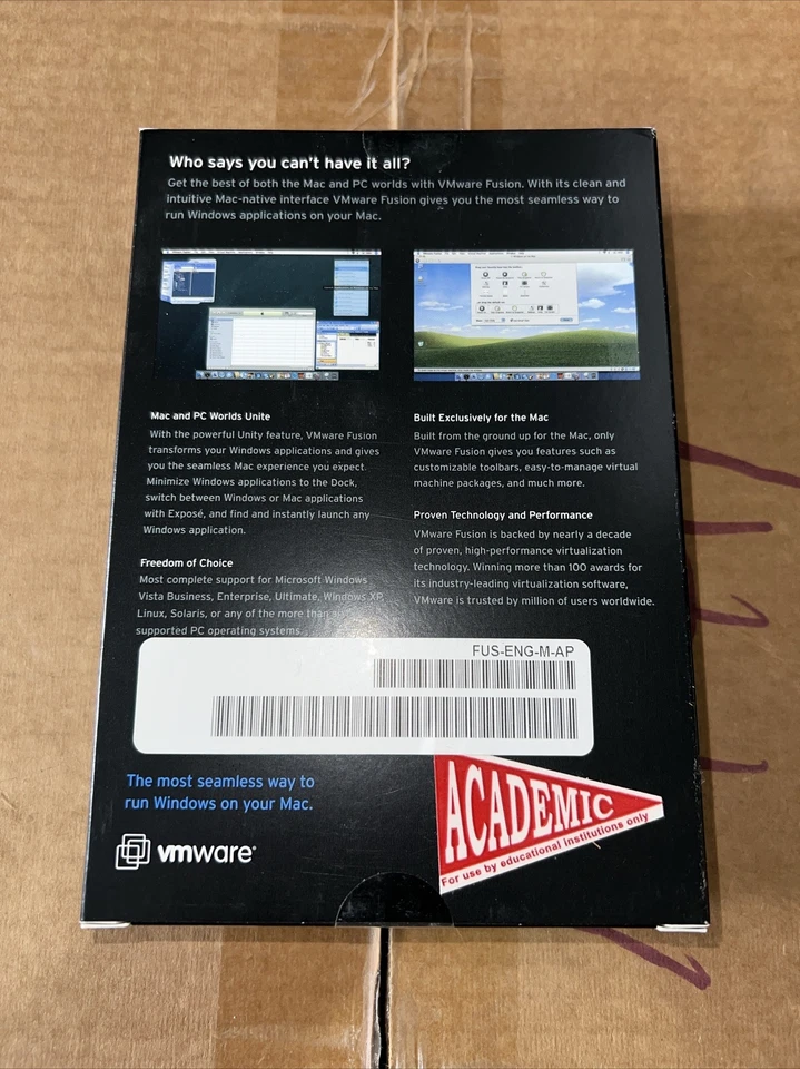 VMWARE Fusion ~Academic Version~ NEW FACTORY SEALED OLD NEW STOCK 2007 as-is - Image 2 of 4