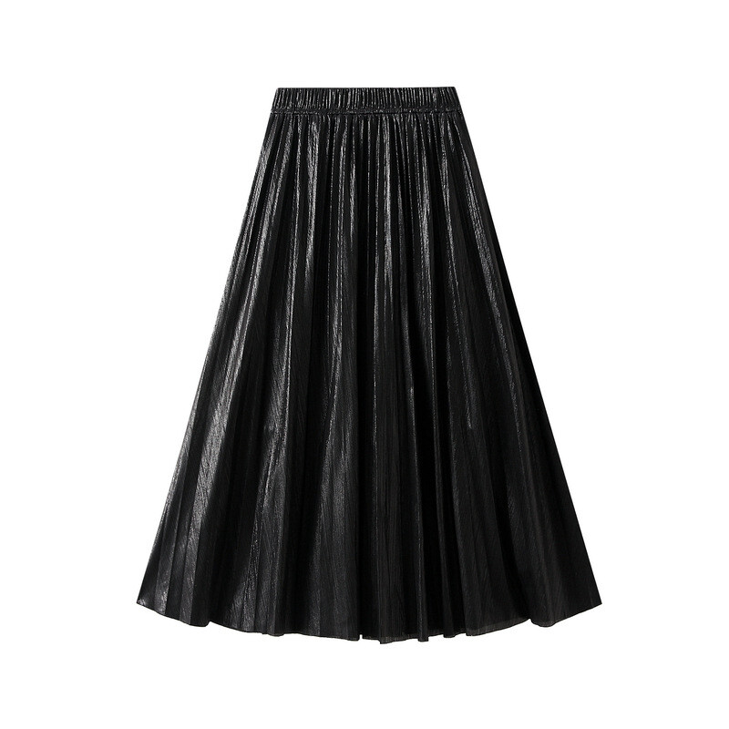 Spring Autumn Pleated Midi Skirt Accordion Fold Flared Half Skirt