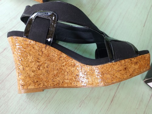 Miss Meghan schwarze offene Zehenpartie Kork Wedges Größe 7 - Bild 11 von 11