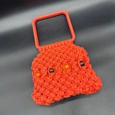 Vintage Macrame Purse Handbag 1970s Orange Wood Beads Handmade Boho Eclectic