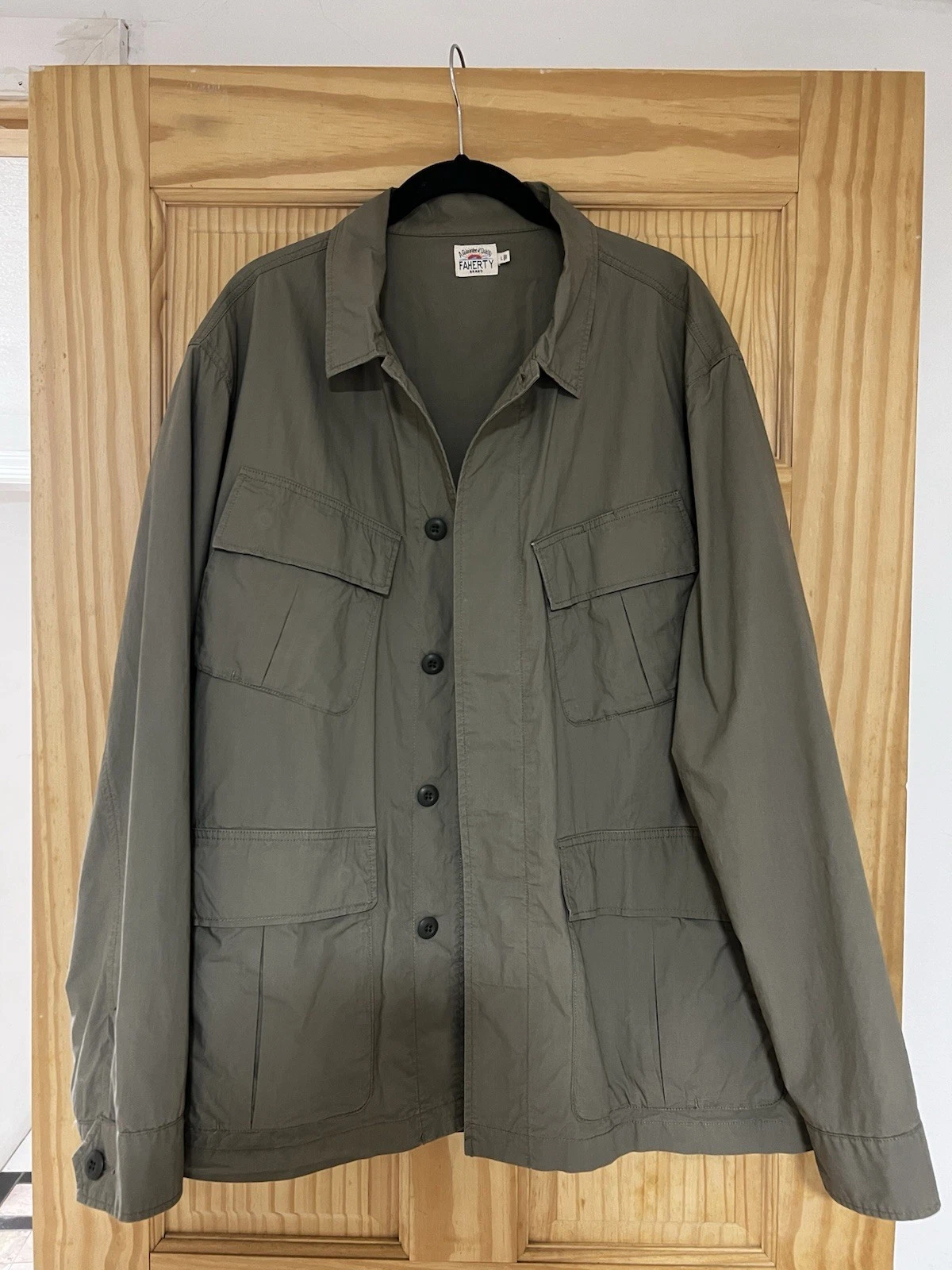 NWOT FAHERTY Mens Jacket Green Olive M Spring Jump Collared 100% Cotton image 1