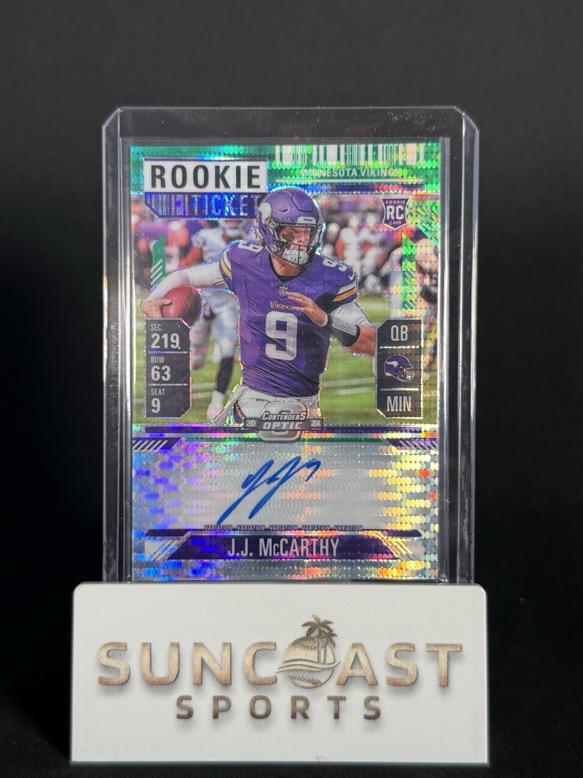 J.J. McCarthy 2024 Contenders Optic Green Pulsar Variation RARE #101 Auto /25