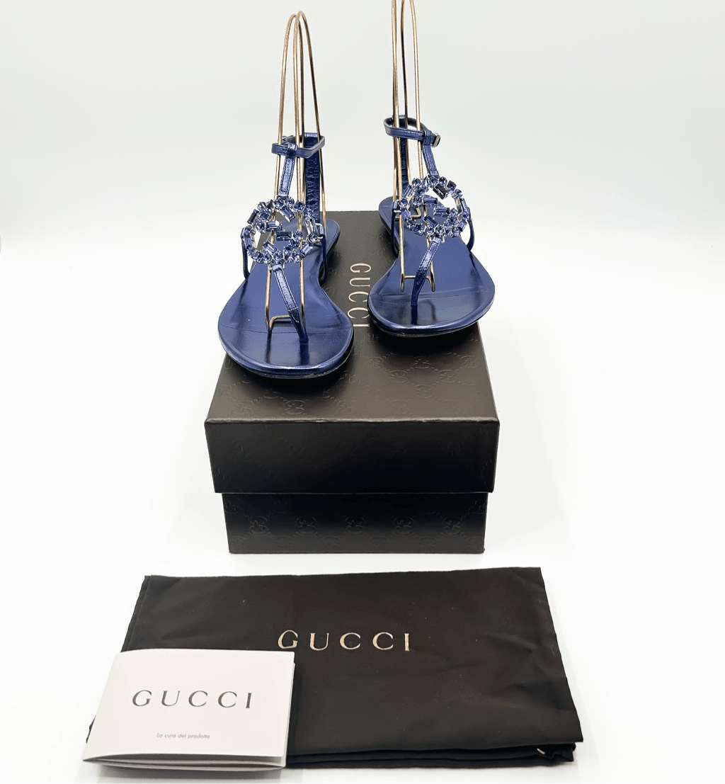 APL Sandali Gucci GG Crystal in pelle viola metallizzato misura 36 5 6 5