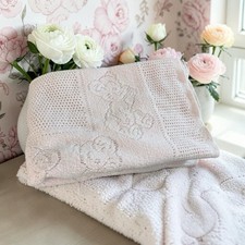 Vintage Babycrest Waffle Weave Baby Blanket Pink Girl Teddy Bear Design