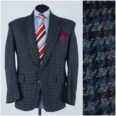 Herren Karo Tweed Sakko 42 S UK ROGERDAVID Strick Grau Wolle Sport Mantel Blazer