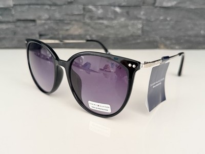 neu Tommy Hilfiger Oversize Sonnenbrille schwarz Silber Chrom OL475 Damen Cateye