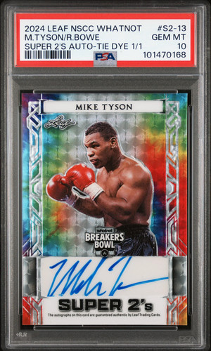 Riddick Bowe Mike Tyson 2024 Leaf NSCC Super 2S Auto Tie Dye 1/1 PSA 10