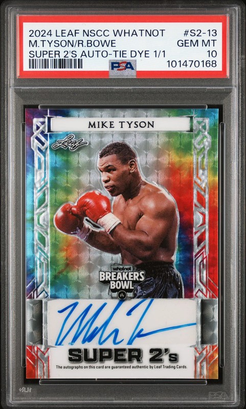Riddick Bowe Mike Tyson 2024 Leaf NSCC Super 2S Auto Tie Dye 1/1 PSA 10
