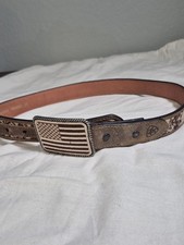 Ariat Camo Belt Youth Sz 26 Leather American Military USA Flag Buckle