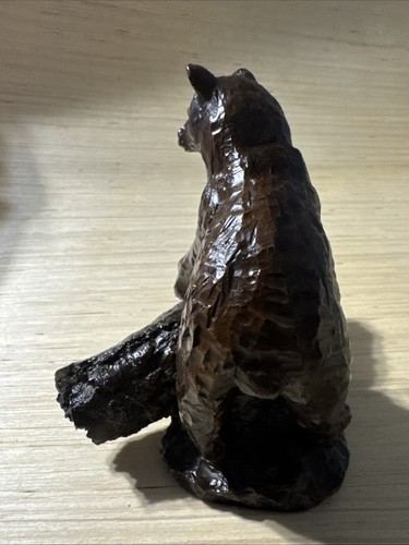 Resin Bear Sculpture Figure Decor With Log Office Man Cave Gifts - Picture 6 of 11