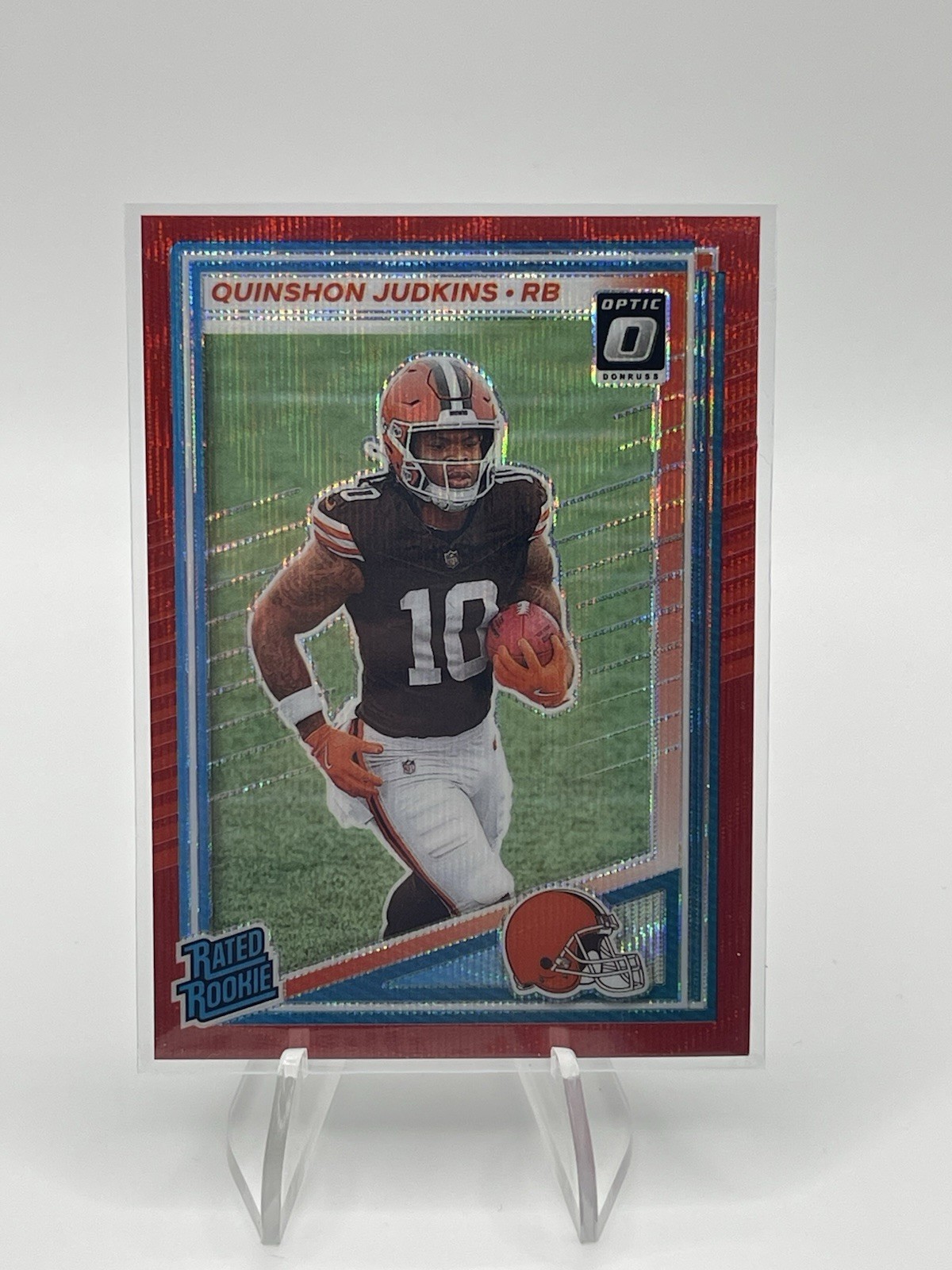 2025 Donruss - Rated Rookie Quinshon Judkins #330 Optic Preview Red Wave (RC)